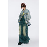 Unisex Jacket Embroidered Vintage Washed Denim Jacket Loose-Fitting Denim Clothes Jacket
